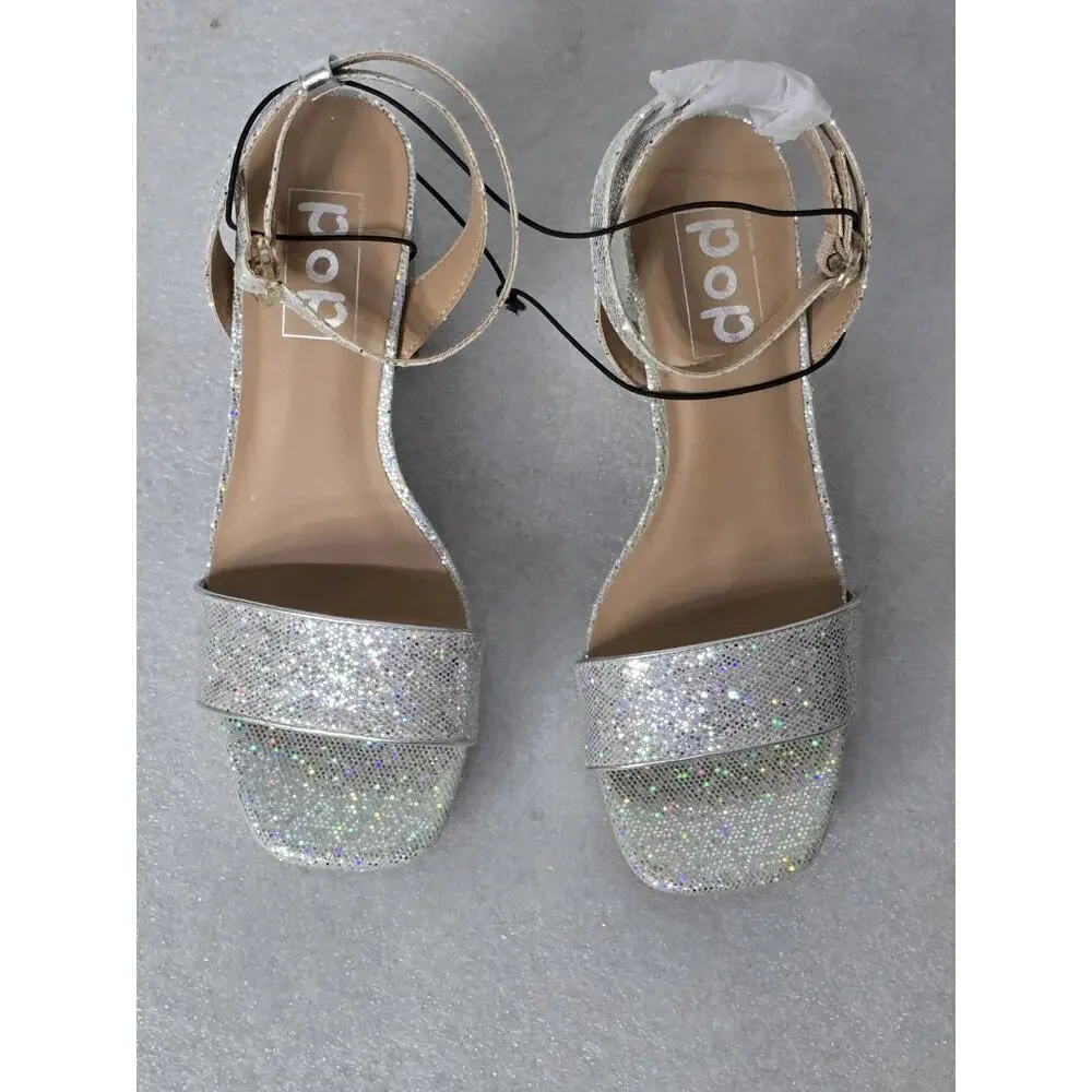 Womens Pop Casen Silver Multi Platform Sandals High Heels Size 8M Retro NEW